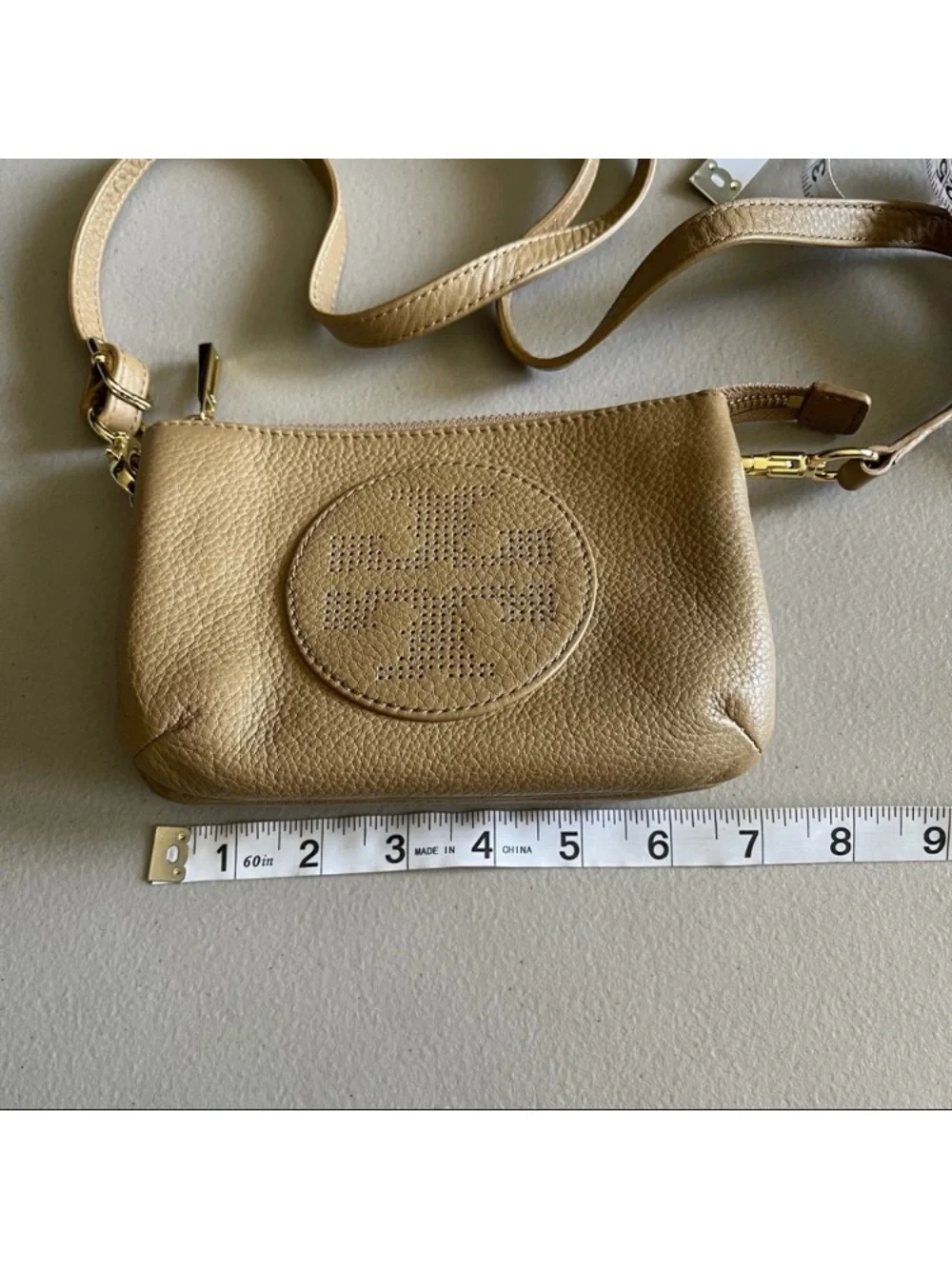 Tory Burch Perforated Logo Leather Crossbody - Tan